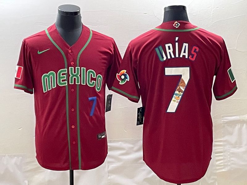 Men 2023 World Cub Mexico 7 Urias Red Nike MLB Jersey30